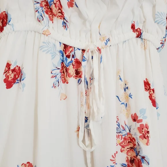 Blue Rain White Dress with Spaghetti Straps, Floral Pattern throughout sz Small - Picture 7 of 10